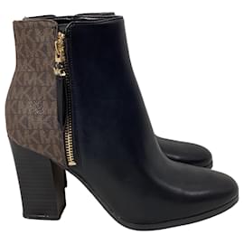 Michael Kors-Michael Kors Britt Heeled Booties in Black/Brown Leather-Black