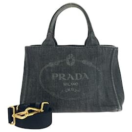 Prada-Prada Canapa Tote Canvas 2way Bag-Black