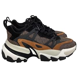 Michael Kors-Michael Kors Nick Logo Trainer in Luggage Brown Suede and Canvas-Brown