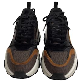 Michael Kors-Michael Kors Nick Logo Trainer in Luggage Brown Suede and Canvas-Brown