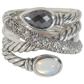 David Yurman Sterling Silver Diamond Renaissance Crossover Ring Silvery Metallic