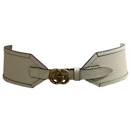 Gucci GG Marmont Wide Belt in White Leather White Cream