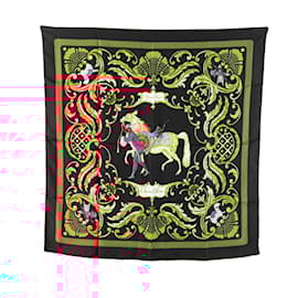 Hermès-Hermes Women's Silk Scarf in Black and Multi-color-Black,Multiple colors
