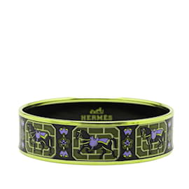 Hermès-Bracelet en émail motif cheval et fleurs Hermes-Noir,Multicolore