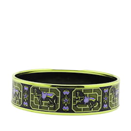 Hermès-Hermes Enamel Horse Flower Motif Bangle-Black,Multiple colors