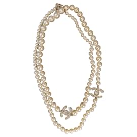 Chanel-CC A14B Classic GHW pearl crystal long statement necklace box-Golden