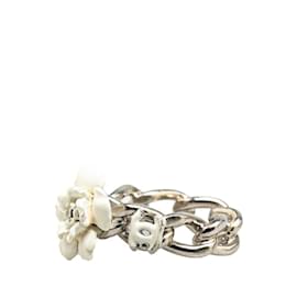 Chanel-Chanel Camellia Coco Mark Chain Ring-Silvery,White
