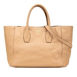 Prada-Prada Beige Leather Tote and Shoulder Bag-Beige