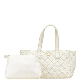 Chanel-Chanel Coco Mark Wild Stitch Tote Bag-White