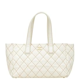 Chanel-Chanel Coco Mark Wild Stitch Tote Bag-White