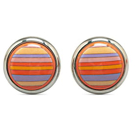 Hermès-Boucles d'oreilles clips en émail cloisonné Hermes-Argenté,Orange