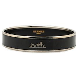 Hermès-Hermes Black and Silver Enamel Bangle-Black,Silvery