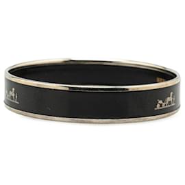 Hermès-Bracelet en émail noir et argent Hermes-Noir,Argenté