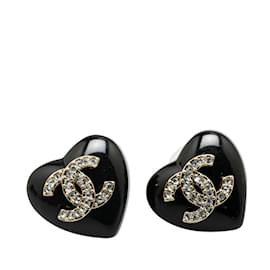 Chanel-Chanel Coco Mark Rhinestone Heart Earrings-Black