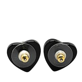 Chanel-Chanel Coco Mark Rhinestone Heart Earrings-Black