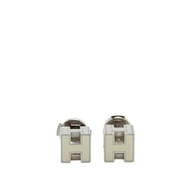 Hermès-Boucles d'oreilles H Cube de la cage Hermes-Argenté,Blanc