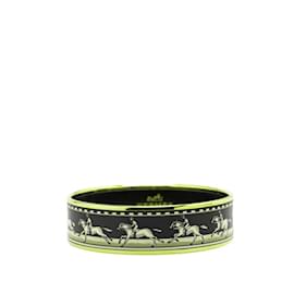 Hermès-Hermes Enamel Horse Riding Motif Bangle-Black,Multiple colors,Golden