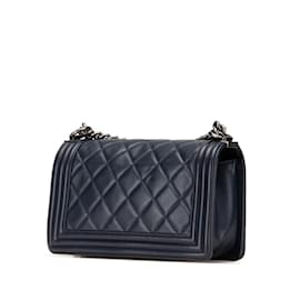Chanel-Chanel Boy Coco Mark Chain Shoulder Bag-Silvery,Navy blue