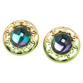 Chanel-Chanel Coco Mark Round Stone Earrings-Golden