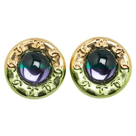 Chanel-Chanel Coco Mark Round Stone Earrings-Golden