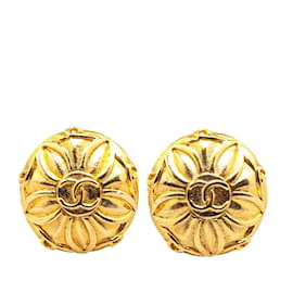 Chanel-Chanel Coco Mark Flower Clip Earrings-Golden
