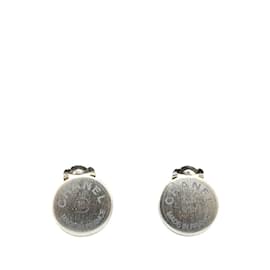 Chanel-Chanel Silver Metal Clip Earrings-Silvery