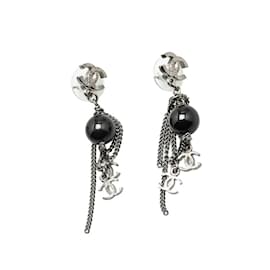 Chanel-Chanel Coco Mark Swing Earrings-Black,Silvery