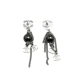 Chanel-Chanel Coco Mark Swing Earrings-Black,Silvery