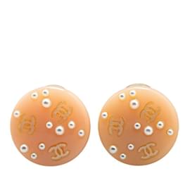 Chanel-Chanel Coco Mark Round Clip Earrings-Pink