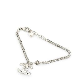 Chanel-Chanel Coco Mark Rhinestone Chain Bracelet-Silvery