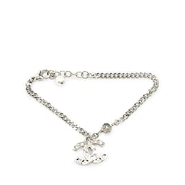 Chanel-Chanel Coco Mark Rhinestone Chain Bracelet-Silvery