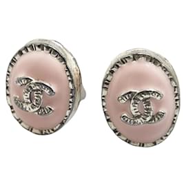 Chanel-Chanel Coco Mark Oval Earrings-Silvery,Pink