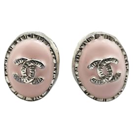Chanel-Chanel Coco Mark Oval Earrings-Silvery,Pink