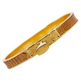 Hermès-Bracelet Hermes Kelly en or et beige-Beige,Doré