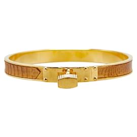Hermès-Hermes Kelly Bangle in Gold and Beige-Beige,Golden