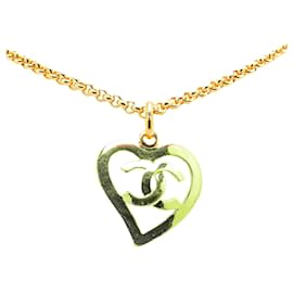 Chanel-Chanel Gold Gold Plated CC Heart Pendant Necklace-Golden