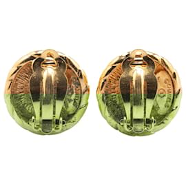 Chanel-Chanel Gold Gold Plated CC Round Clip On Earrings-Golden