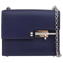 Hermès-Hermès Bleu Mini Chèvre Mysore Verrou Chaine-Bleu,Bleu Marine