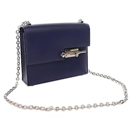 Hermès-Hermès Bleu Mini Chèvre Mysore Verrou Chaine-Bleu,Bleu Marine