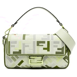 Fendi-Fendi Pink Zucca Embroidered Canvas Baguette Satchel-Pink