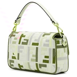 Fendi-Fendi Pink Zucca Embroidered Canvas Baguette Satchel-Pink