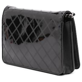Chanel-Chanel Black CC Patent Diamond Wallet On Chain-Black
