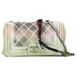 Chanel-Chanel Brown Medium Canvas Graffiti Tromp L Oeil Oh My Boy Flap-Brown,Beige