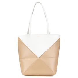 Loewe-LOEWE Brown Medium Bicolor Shiny Calfskin Puzzle Fold Tote-Brown,Beige