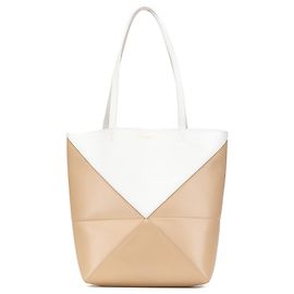 LOEWE Mittelgroße bicolor glänzende Kalbsleder Puzzle Fold Tote in Braun Braun Beige