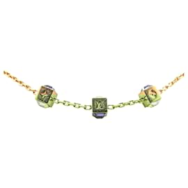 Louis Vuitton-Louis Vuitton Gold Gold Plated Crystal Gamble Necklace-Golden