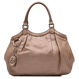 Gucci-Gucci Brown Medium Metallic Calfskin Sukey Tote-Brown