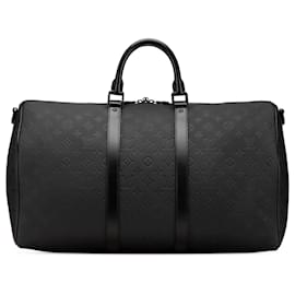 Louis Vuitton-Louis Vuitton Black Monogram Taurillon Keepall Bandouliere 50-Black