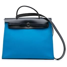Hermès-Hermès Blue Toile Herbag Zip 31-Bleu