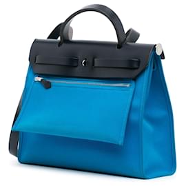 Hermès-Hermès Blue Toile Herbag Zip 31-Blue